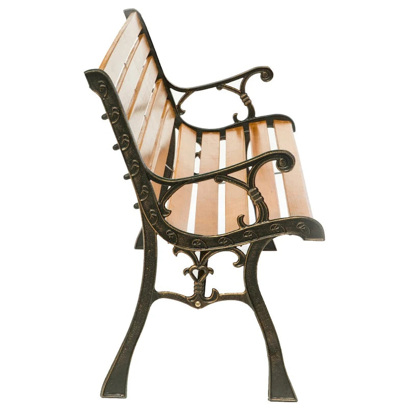 Banc de jardin en bois pour terrasse ou parc, avec pieds et accoudoirs en acier