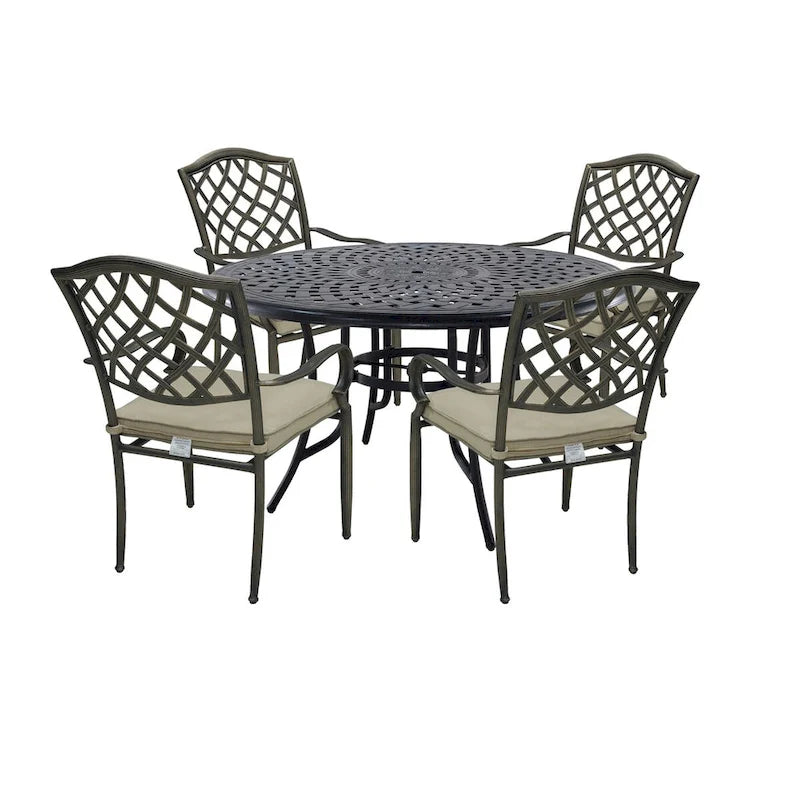Ensemble de salle à manger d'extérieur 5 pièces en aluminium moulé avec table et chaises