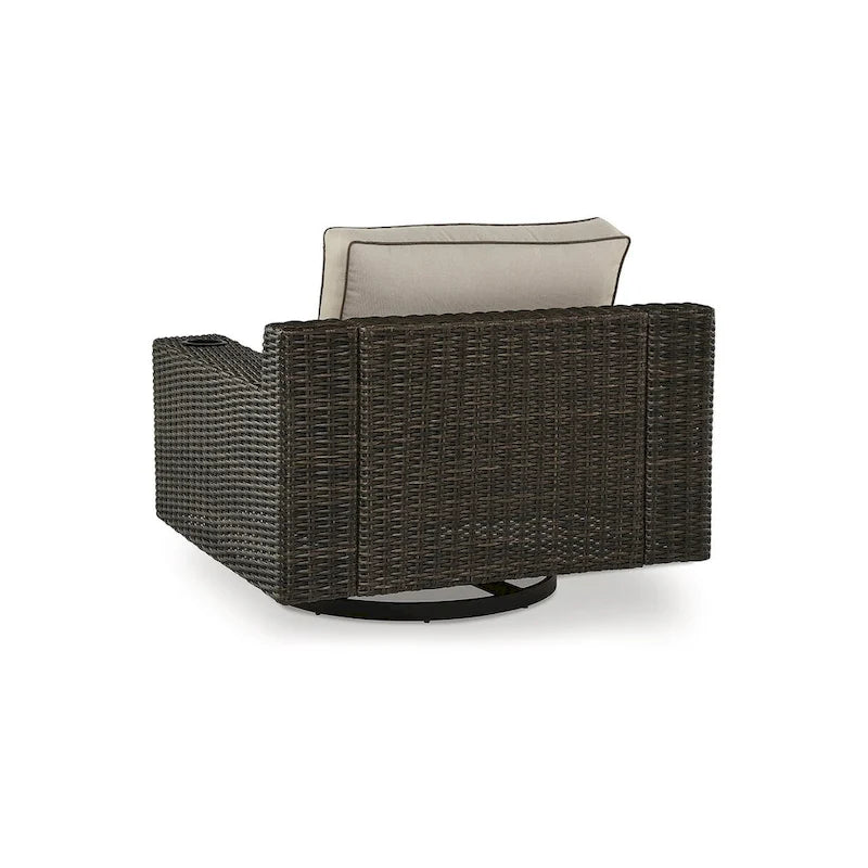 Fauteuil pivotant d'extérieur Coastline Bay Brown de Signature Design by Ashley avec coussin - 42,63 po L x 36,25 po P x 35 po H