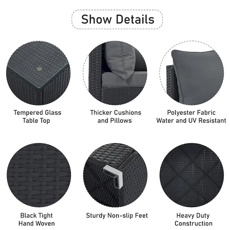 Canapé d'angle réversible en résine tressée 8 pièces pour terrasse avec coussins