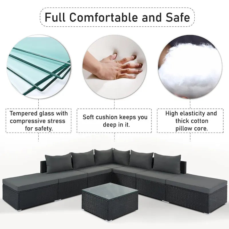 Canapé d'angle réversible en résine tressée 8 pièces pour terrasse avec coussins