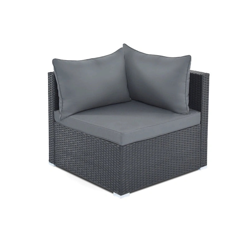 Canapé d'angle réversible en résine tressée 8 pièces pour terrasse avec coussins