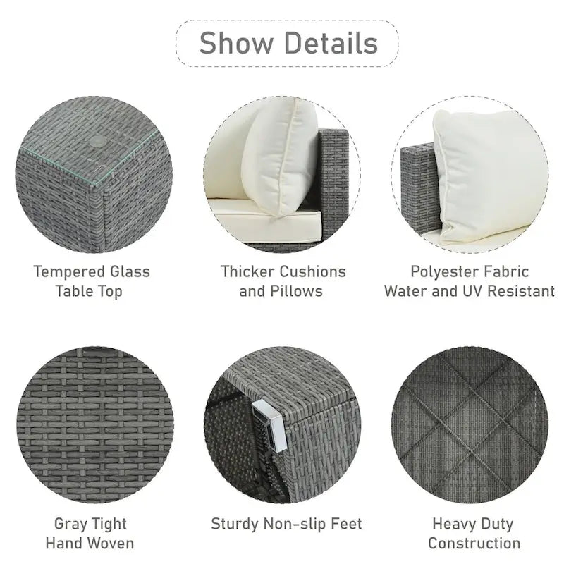 Canapé d'angle réversible en résine tressée 8 pièces pour terrasse avec coussins