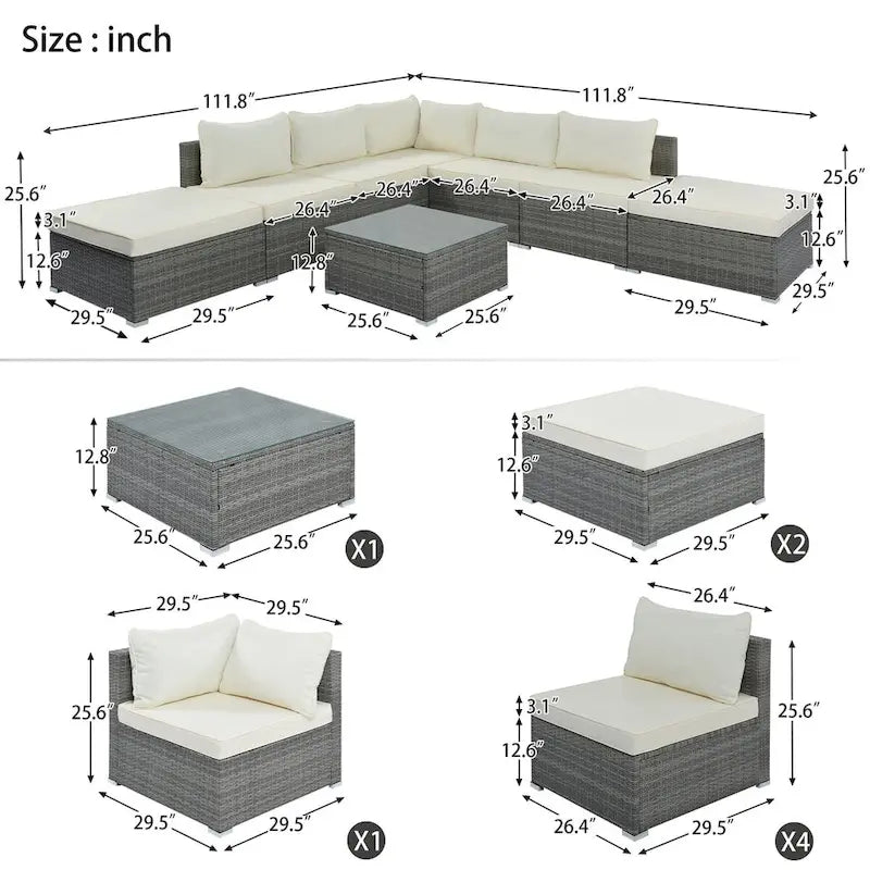Canapé d'angle réversible en résine tressée 8 pièces pour terrasse avec coussins
