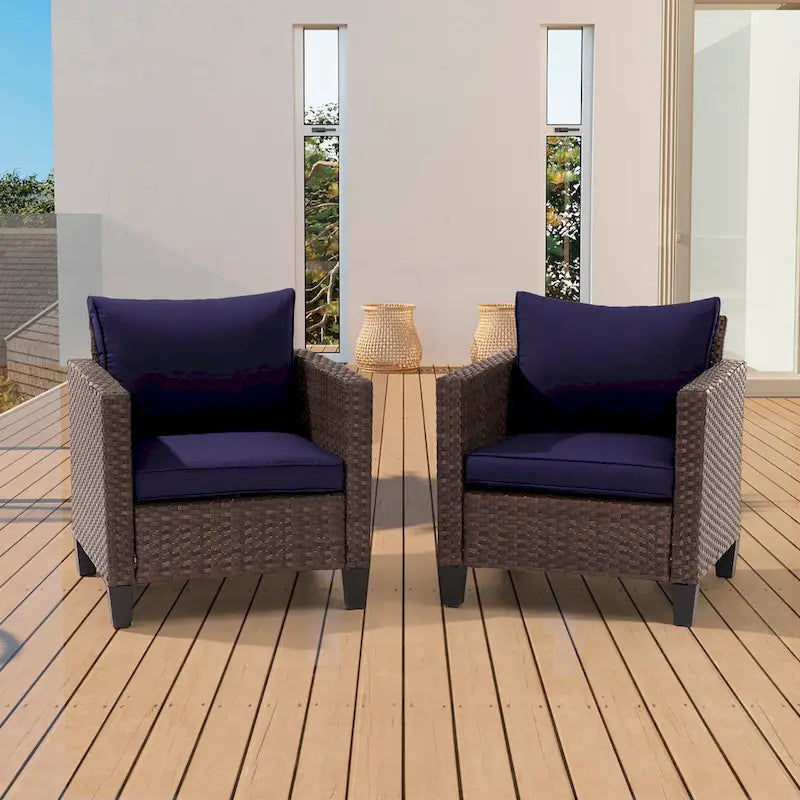 BONOSUKI 2Pcs Patio Single Sofa Set Brown Rattan Outdoor Furniture Set