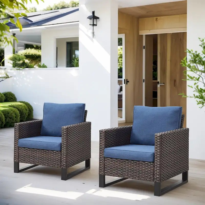 Chaises de patio profondes avec coussins d'assise - Marron