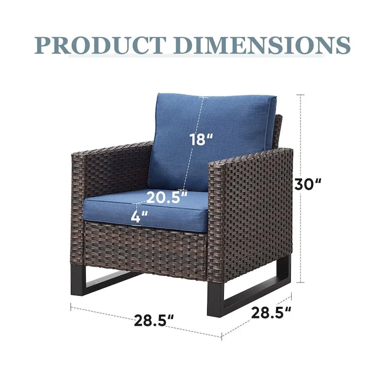 Chaises de patio profondes avec coussins d'assise - Marron