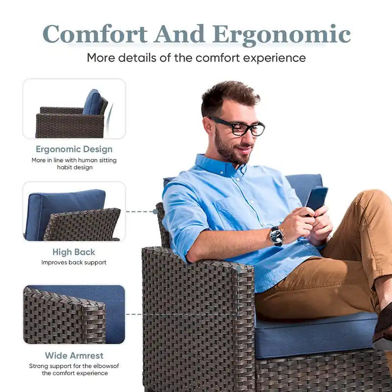 Chaises de patio profondes avec coussins d'assise - Marron