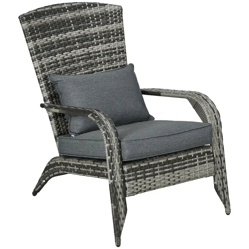 Fauteuil Adirondack en osier pour patio, fauteuil de foyer en rotin résistant aux intempéries, coussins moelleux, dossier haut et incurvé et accoudoirs