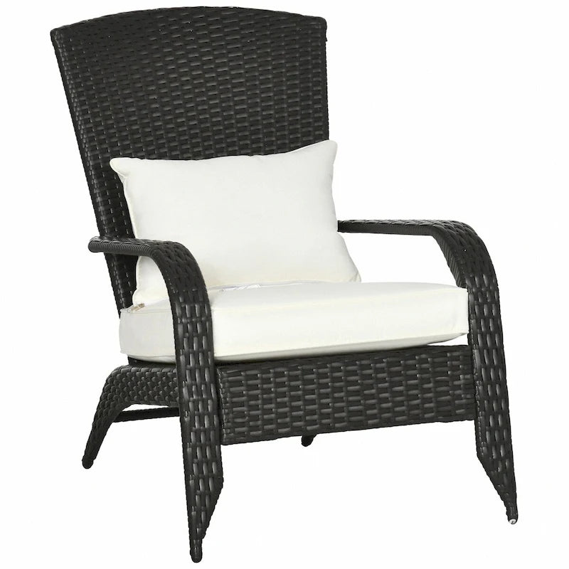 Fauteuil Adirondack en osier pour patio, fauteuil de foyer en rotin résistant aux intempéries, coussins moelleux, dossier haut et incurvé et accoudoirs