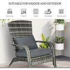 Fauteuil Adirondack en osier pour patio, fauteuil de foyer en rotin résistant aux intempéries, coussins moelleux, dossier haut et incurvé et accoudoirs