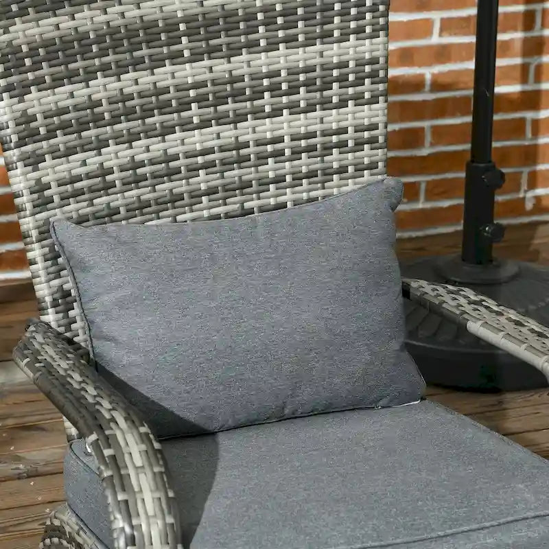 Fauteuil Adirondack en osier pour patio, fauteuil de foyer en rotin résistant aux intempéries, coussins moelleux, dossier haut et incurvé et accoudoirs