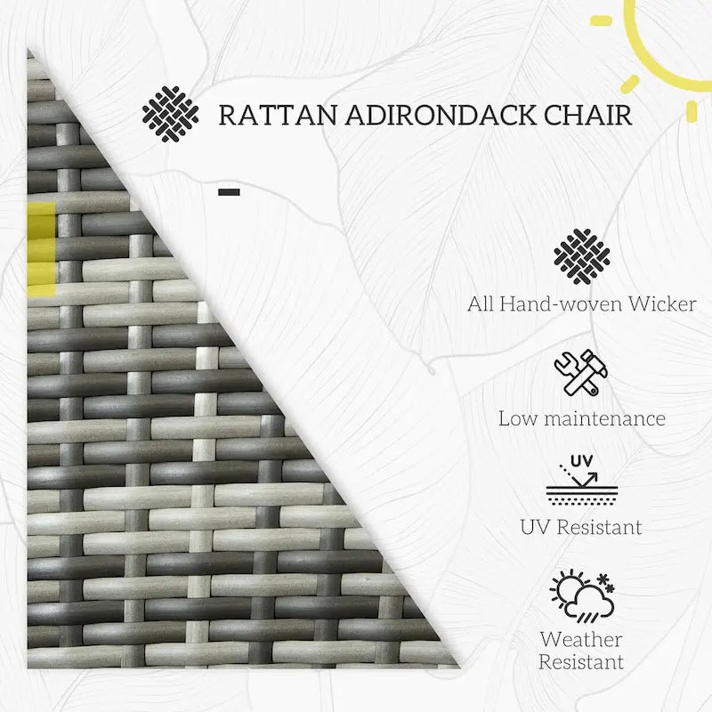 Fauteuil Adirondack en osier pour patio, fauteuil de foyer en rotin résistant aux intempéries, coussins moelleux, dossier haut et incurvé et accoudoirs