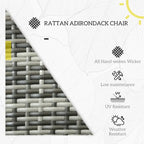 Fauteuil Adirondack en osier pour patio, fauteuil de foyer en rotin résistant aux intempéries, coussins moelleux, dossier haut et incurvé et accoudoirs