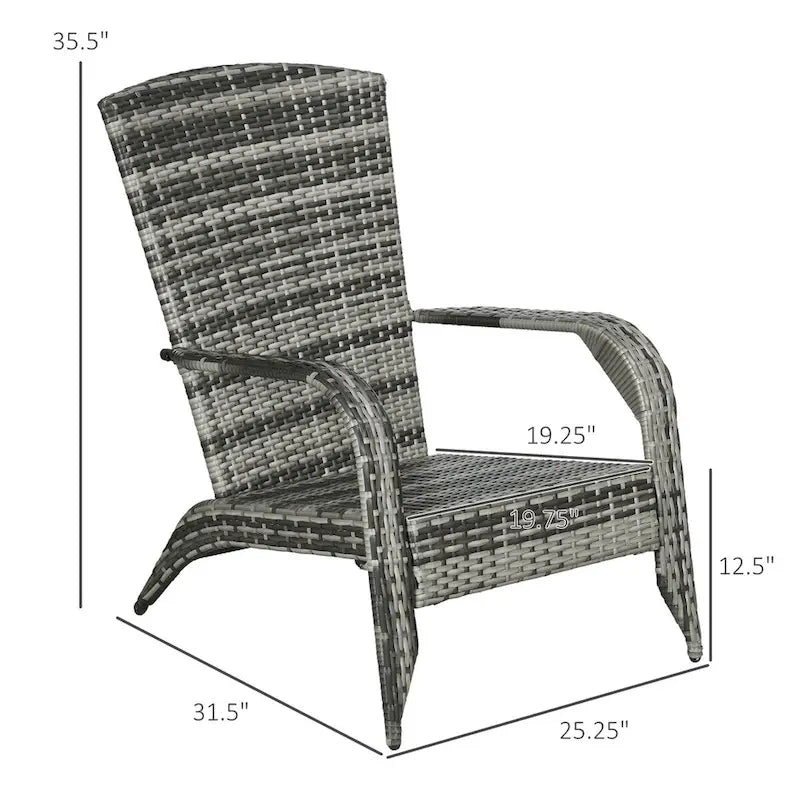 Fauteuil Adirondack en osier pour patio, fauteuil de foyer en rotin résistant aux intempéries, coussins moelleux, dossier haut et incurvé et accoudoirs
