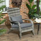 Fauteuil Adirondack en osier pour patio, fauteuil de foyer en rotin résistant aux intempéries, coussins moelleux, dossier haut et incurvé et accoudoirs