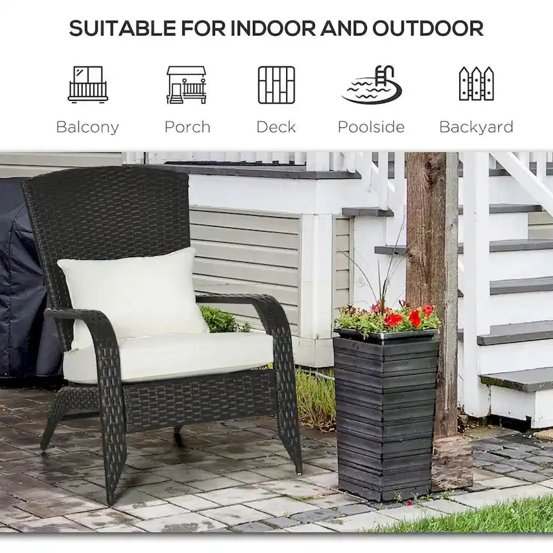 Fauteuil Adirondack en osier pour patio, fauteuil de foyer en rotin résistant aux intempéries, coussins moelleux, dossier haut et incurvé et accoudoirs
