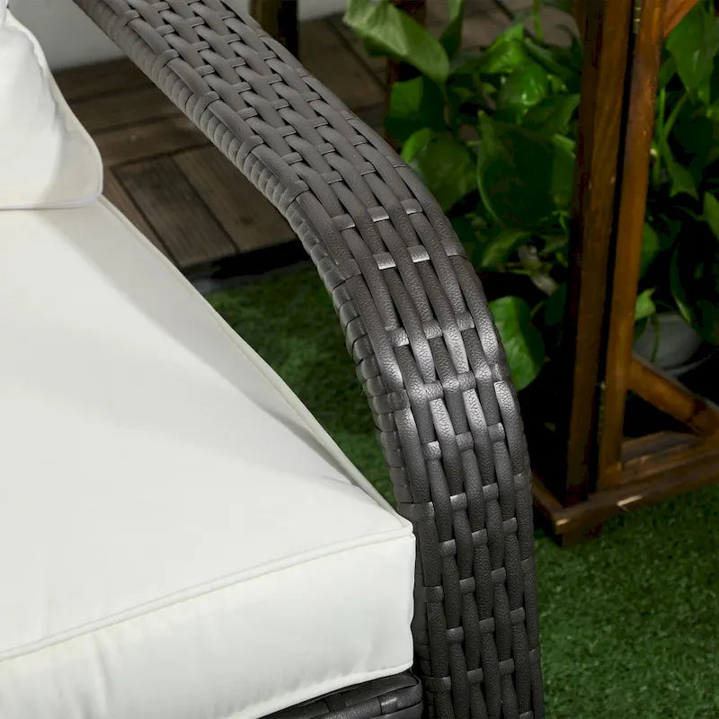 Fauteuil Adirondack en osier pour patio, fauteuil de foyer en rotin résistant aux intempéries, coussins moelleux, dossier haut et incurvé et accoudoirs
