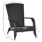 Fauteuil Adirondack en osier pour patio, fauteuil de foyer en rotin résistant aux intempéries, coussins moelleux, dossier haut et incurvé et accoudoirs