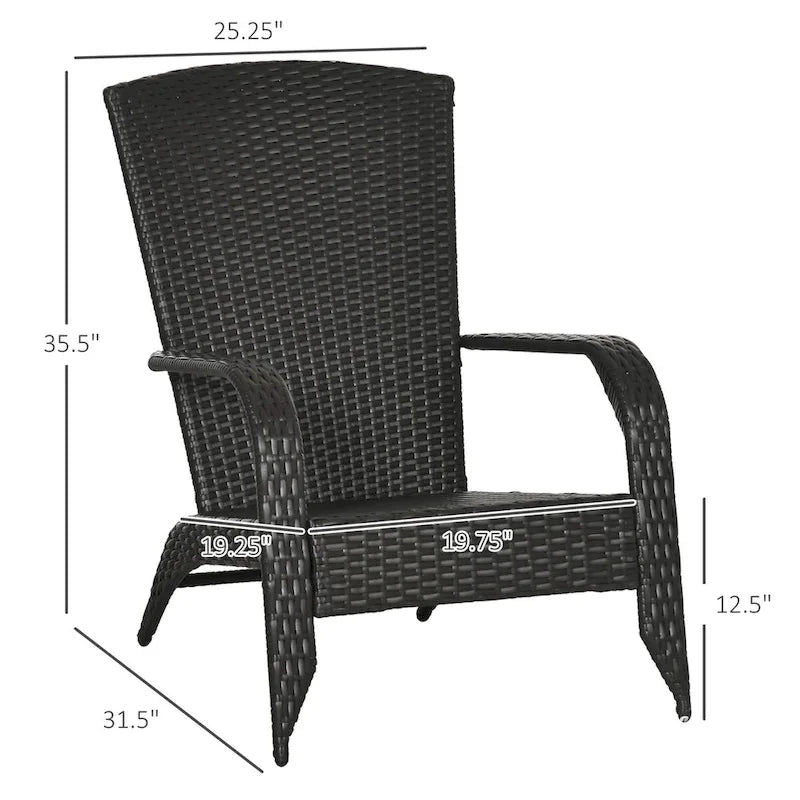 Fauteuil Adirondack en osier pour patio, fauteuil de foyer en rotin résistant aux intempéries, coussins moelleux, dossier haut et incurvé et accoudoirs