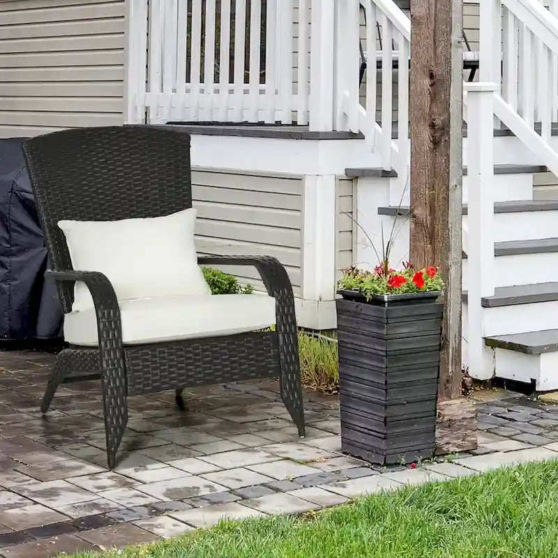 Fauteuil Adirondack en osier pour patio, fauteuil de foyer en rotin résistant aux intempéries, coussins moelleux, dossier haut et incurvé et accoudoirs