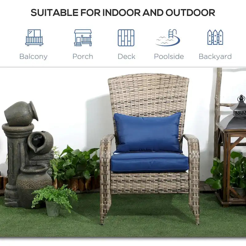 Fauteuil Adirondack en osier pour patio, fauteuil de foyer en rotin résistant aux intempéries, coussins moelleux, dossier haut et incurvé et accoudoirs