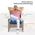 Fauteuil Adirondack en osier pour patio, fauteuil de foyer en rotin résistant aux intempéries, coussins moelleux, dossier haut et incurvé et accoudoirs