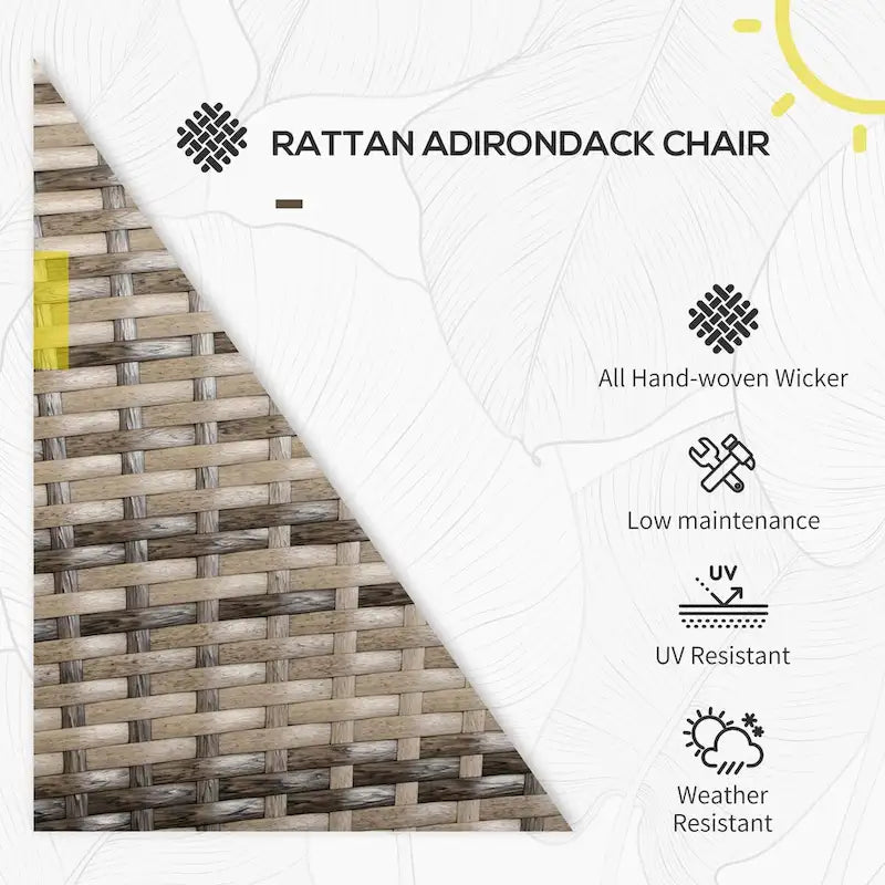 Fauteuil Adirondack en osier pour patio, fauteuil de foyer en rotin résistant aux intempéries, coussins moelleux, dossier haut et incurvé et accoudoirs