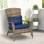 Fauteuil Adirondack en osier pour patio, fauteuil de foyer en rotin résistant aux intempéries, coussins moelleux, dossier haut et incurvé et accoudoirs