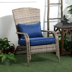 Fauteuil Adirondack en osier pour patio, fauteuil de foyer en rotin résistant aux intempéries, coussins moelleux, dossier haut et incurvé et accoudoirs