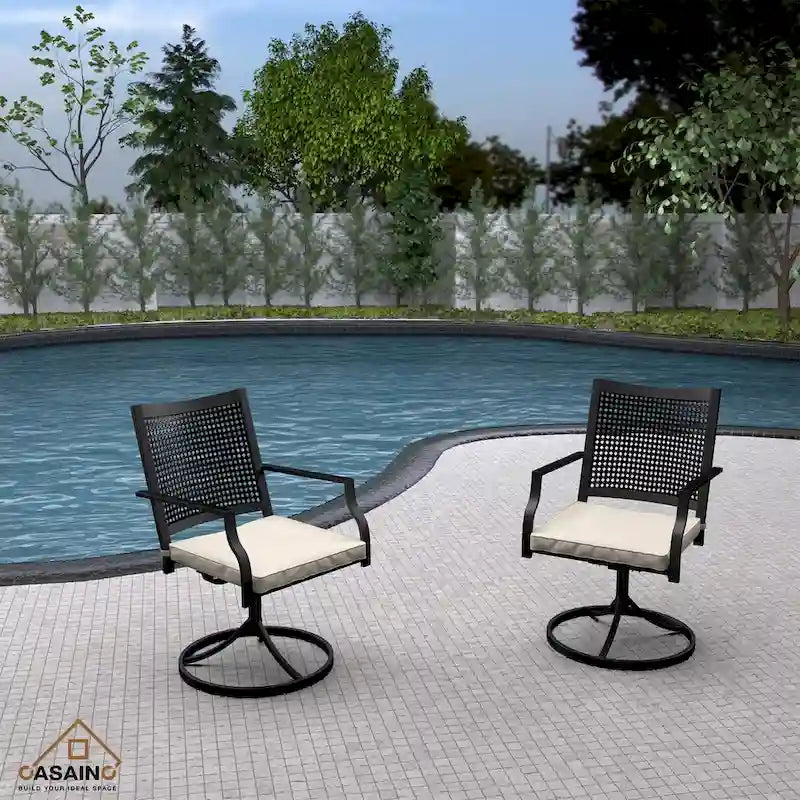 Textilene Fabric Iron Frame Swivel Dining Chairs(Set of 2)