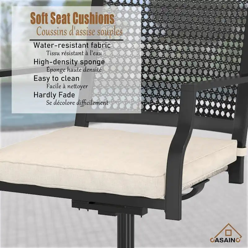 Chaises de salle à manger pivotantes en tissu Textilène et structure en fer (lot de 2)