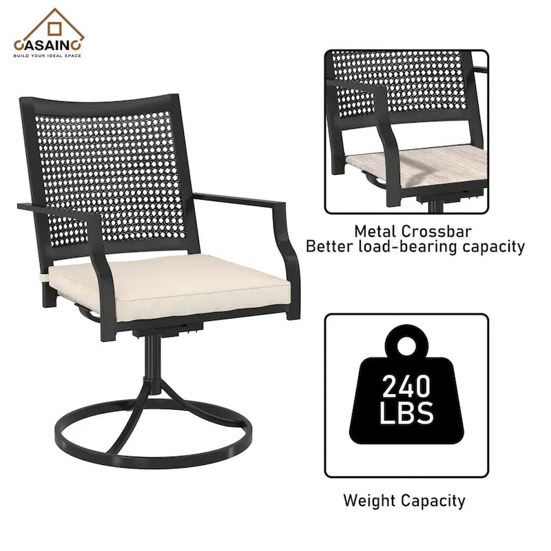 Chaises de salle à manger pivotantes en tissu Textilène et structure en fer (lot de 2)