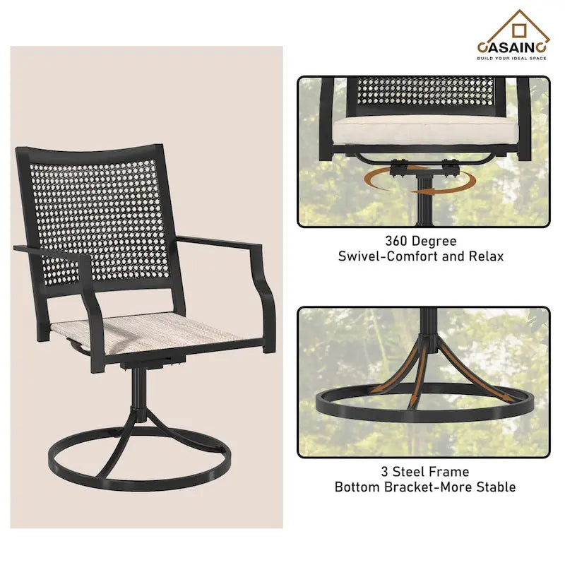Chaises de salle à manger pivotantes en tissu Textilène et structure en fer (lot de 2)