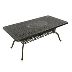 Table rectangulaire élégante en aluminium moulé ajouré, finition bronze antique (71).
