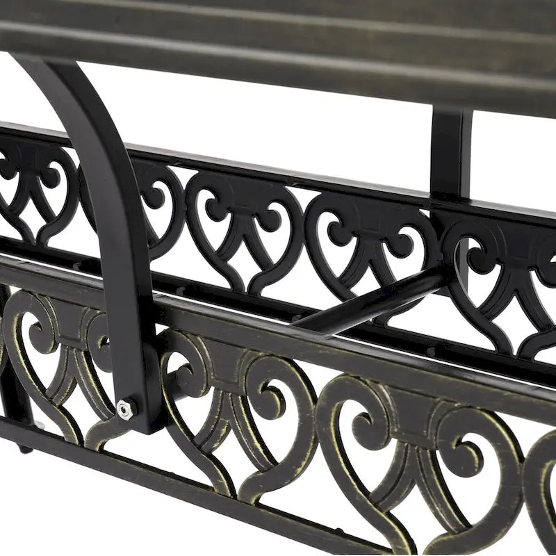 Table rectangulaire élégante en aluminium moulé ajouré, finition bronze antique (71).