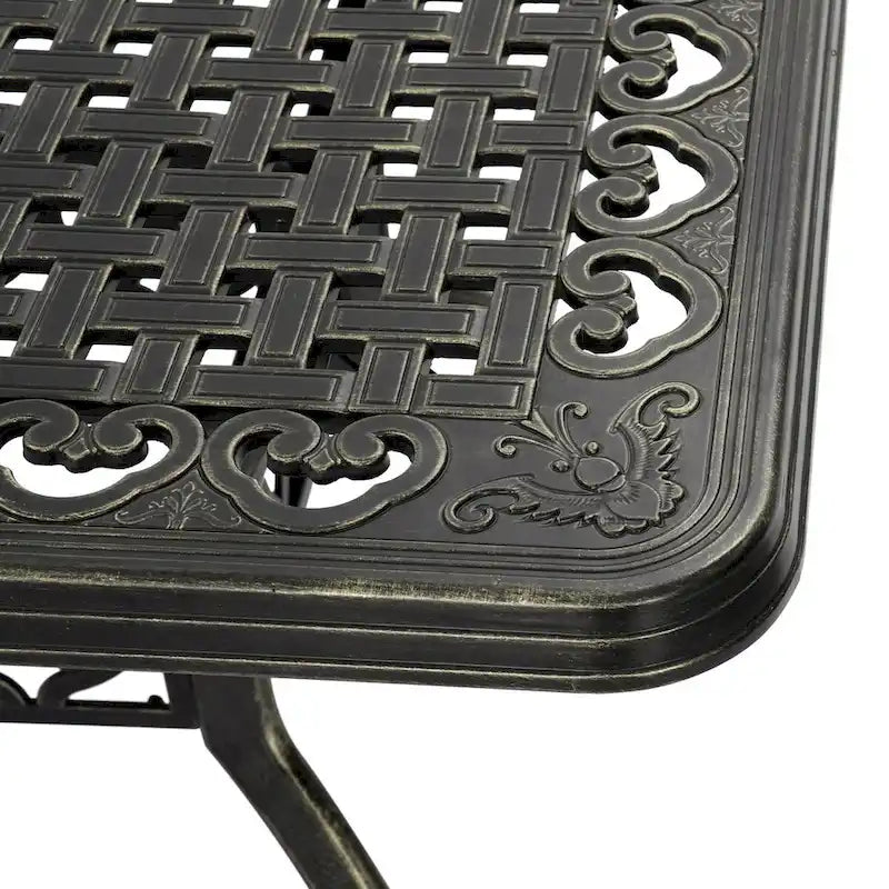 Table rectangulaire élégante en aluminium moulé ajouré, finition bronze antique (71).