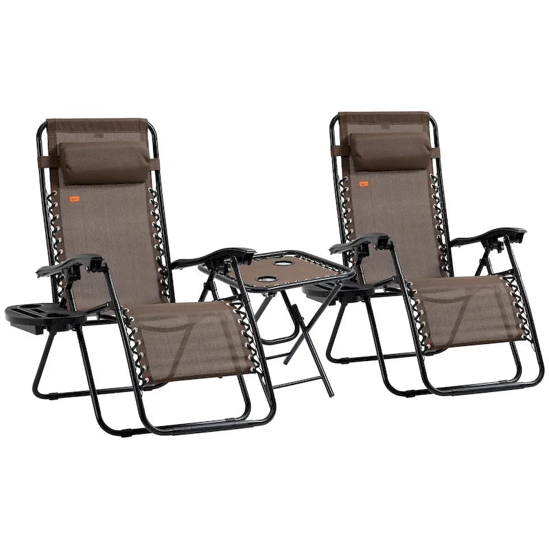 Ensemble fauteuil Gravity avec table d'appoint, fauteuil inclinable pliant avec porte-gobelets et coussins, chaise longue réglable