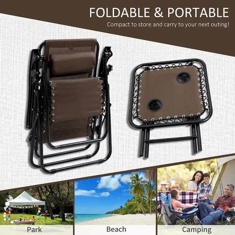 Ensemble fauteuil Gravity avec table d'appoint, fauteuil inclinable pliant avec porte-gobelets et coussins, chaise longue réglable