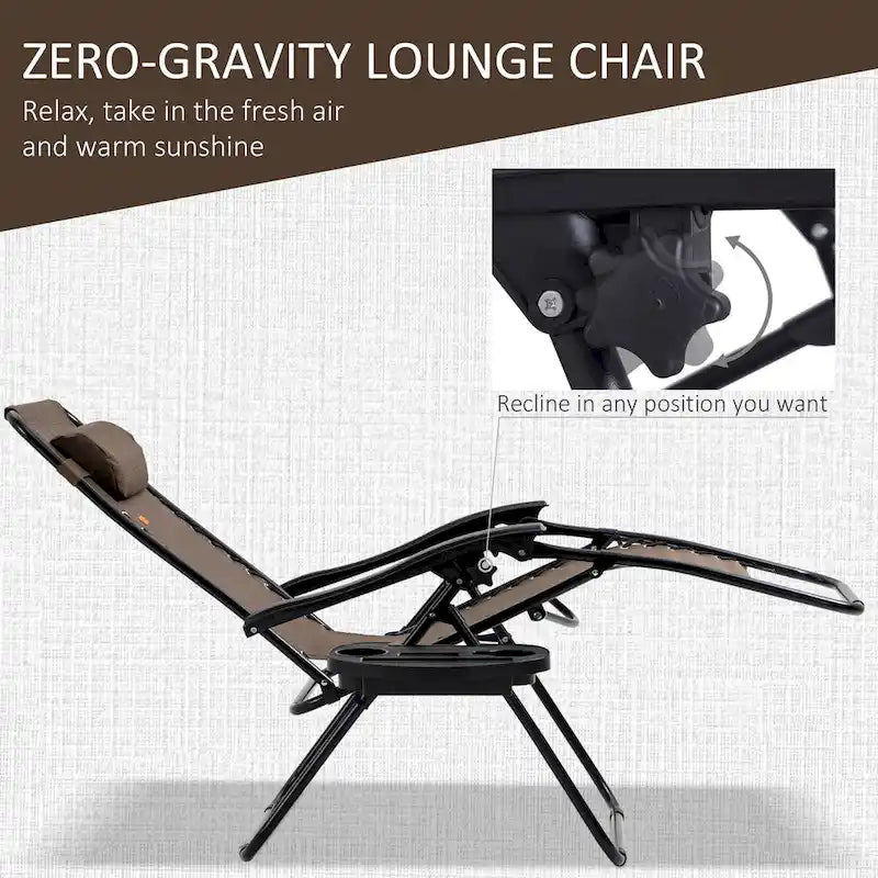 Ensemble fauteuil Gravity avec table d'appoint, fauteuil inclinable pliant avec porte-gobelets et coussins, chaise longue réglable
