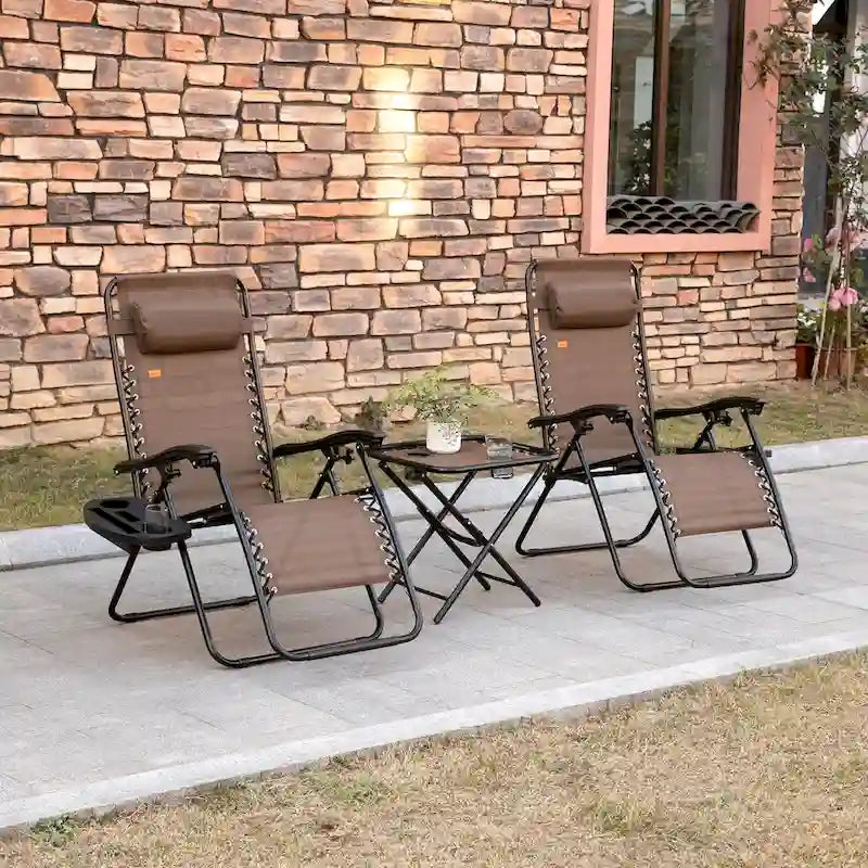Ensemble fauteuil Gravity avec table d'appoint, fauteuil inclinable pliant avec porte-gobelets et coussins, chaise longue réglable