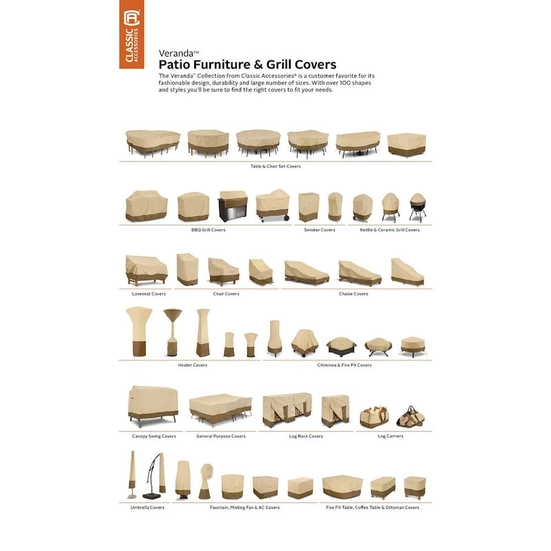 Housse intégrale pour ensemble de conversation/mobilier de patio à usage général Classic Accessories Veranda