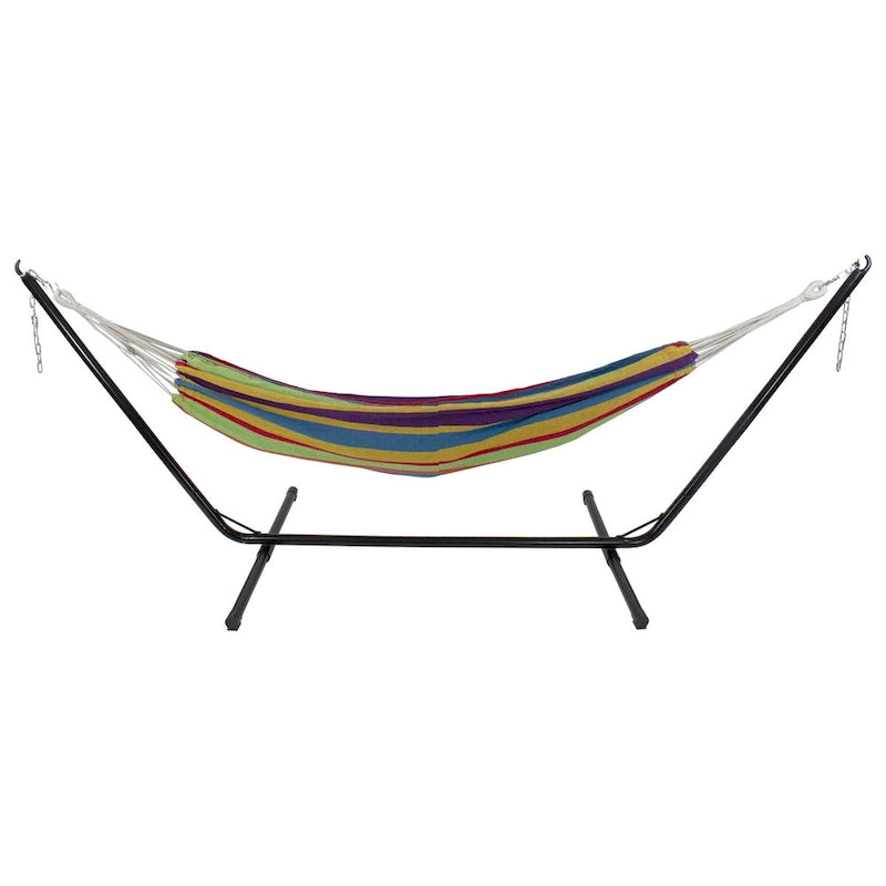 72 Yellow and Blue Striped Woven Double Brazilian Hammock - 73