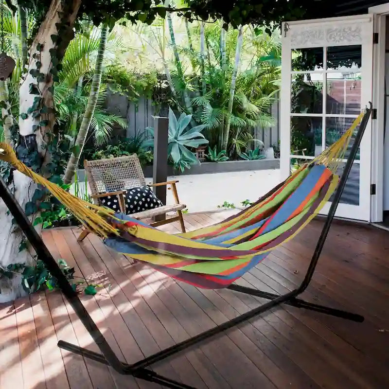 72 Hamac brésilien double tissé à rayures jaunes et bleues - 73