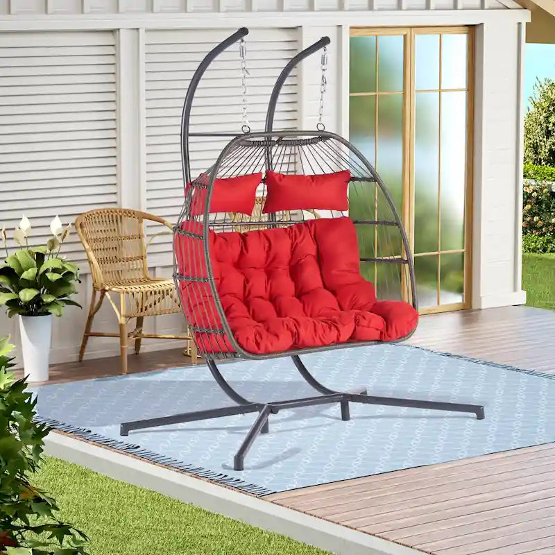 Fauteuil suspendu d'extérieur en rotin pour 2 personnes, style œuf, pour terrasse.