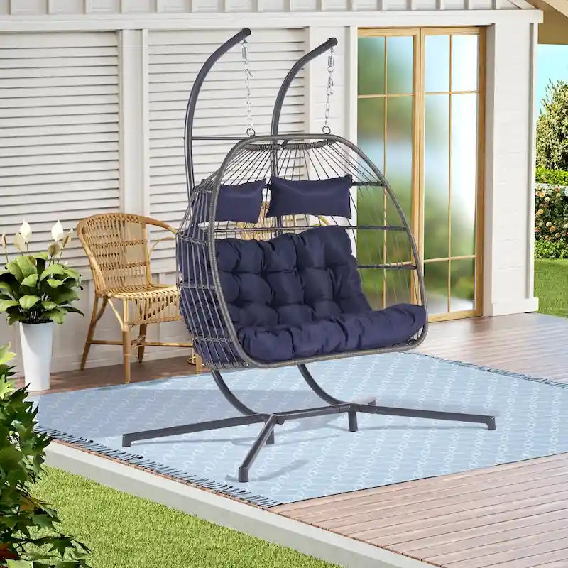 Fauteuil suspendu d'extérieur en rotin pour 2 personnes, style œuf, pour terrasse.