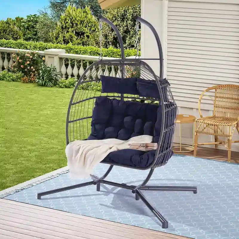 Fauteuil suspendu d'extérieur en rotin pour 2 personnes, style œuf, pour terrasse.