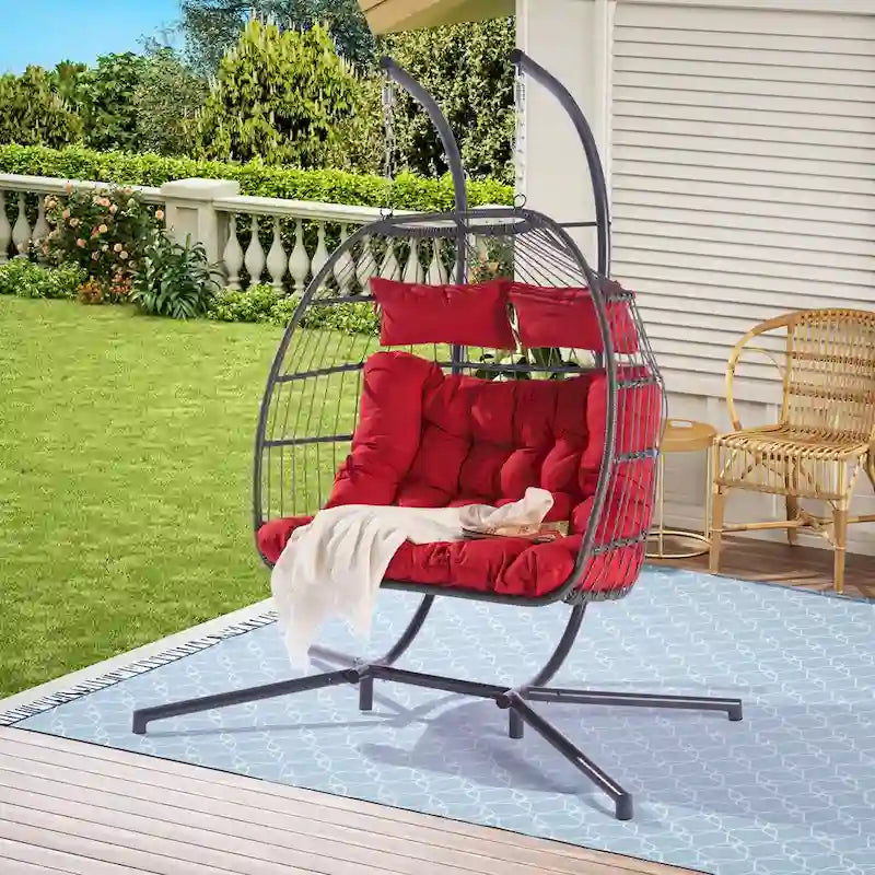 Fauteuil suspendu d'extérieur en rotin pour 2 personnes, style œuf, pour terrasse.