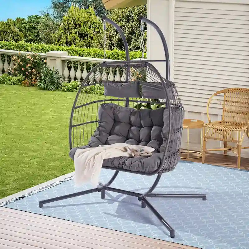 Fauteuil suspendu d'extérieur en rotin pour 2 personnes, style œuf, pour terrasse.