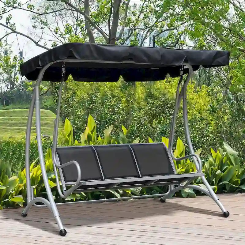 3-Seat Outdoor Canopy Swing with Stand, Adjustable Shade, Steel Frame